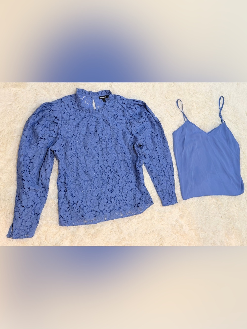 Women’s Express Floral Lace Puff Long Sleeve High Neck Blouse - Size M - Picture 6 of 6